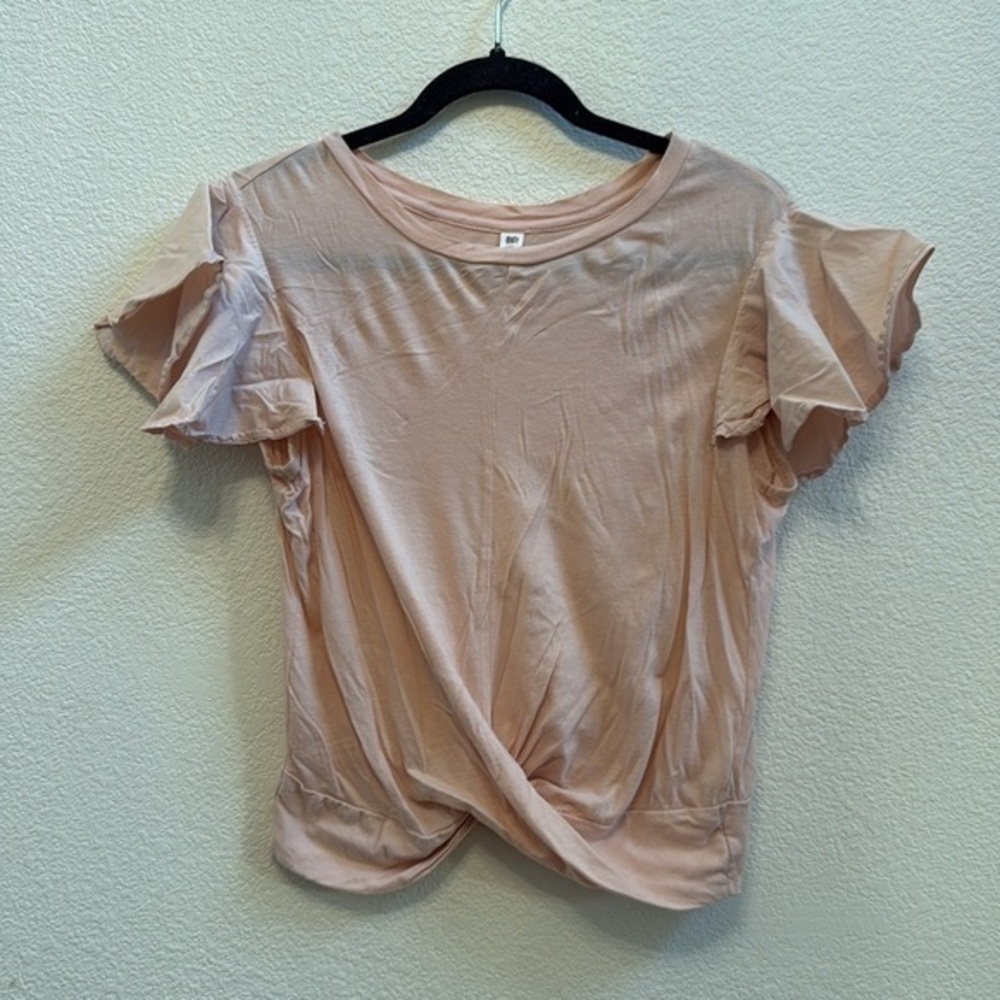 Girls Peach Ruffle Sleeve Top Size M Twist Front Cute Summer Shirt
